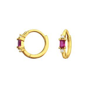 14k Gold Vermeil Ruby Baguette Huggie Hoops - Elegant Everyday Earrings